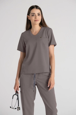 Krótka bluza medyczna damska Florence - Cocoa brown - KangooSoft