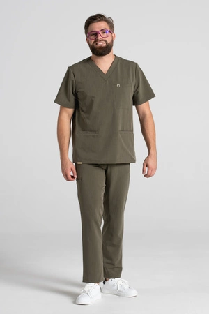 Spodnie medyczne proste męskie - Sokrates - Olive melange - KangooSoft Premium