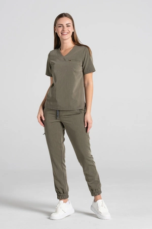 Krótka bluza medyczna damska Florence - Olive melange - KangooSoft Premium