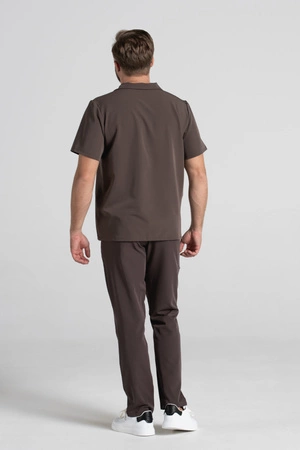 Bluza medyczna męska typu polo - Hipokrates - Chocolate chip - KangooSoft Premium