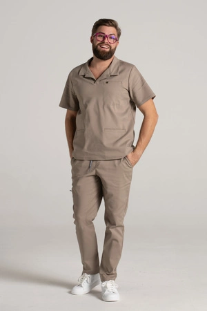 Bluza medyczna męska typu polo - Hipokrates - Taupe - KangooNature