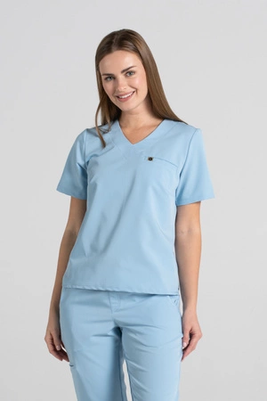 Krótka bluza medyczna damska Florence - Baby blue - KangooSoft Premium