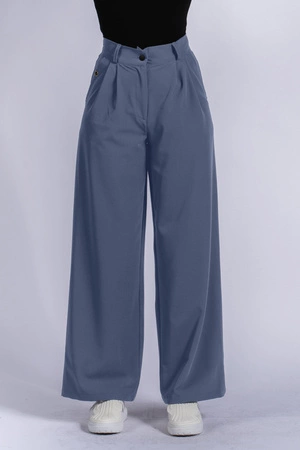 Spodnie medyczne damskie z szeroką nogawką - Lucy - Pacific blue - KangooSoft Premium