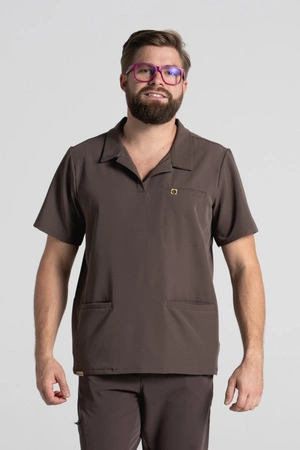 Bluza medyczna męska typu polo - Hipokrates - Chocolate chip - KangooSoft Premium