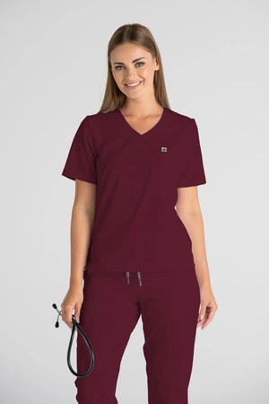 Krótka bluza medyczna damska Florence - Cranberry - KangooSoft Premium