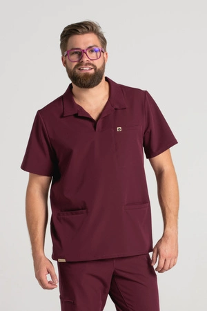 Bluza medyczna męska typu polo - Hipokrates - Cranberry - KangooSoft Premium