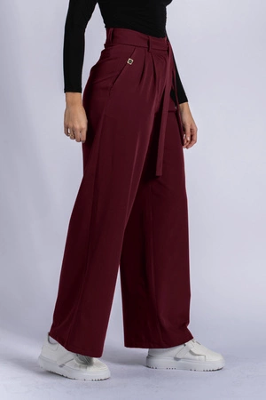 Spodnie medyczne damskie z szeroką nogawką - Lucy - Cranberry - KangooSoft Premium