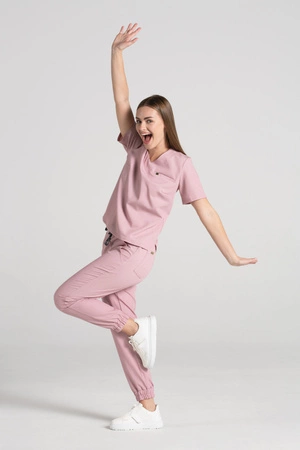 Krótka bluza medyczna damska Florence - Pink melange - KangooSoft Premium