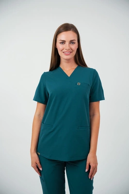 Bluza medyczna damska Virginia - Mermaid blue - KangooSoft Premium