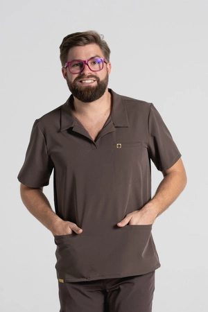 Bluza medyczna męska typu polo - Hipokrates - Chocolate chip - KangooSoft Premium