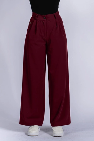 Spodnie medyczne damskie z szeroką nogawką - Lucy - Cranberry - KangooSoft Premium