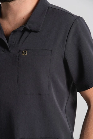 Bluza medyczna męska typu polo - Hipokrates - Grey melange - KangooSoft Premium